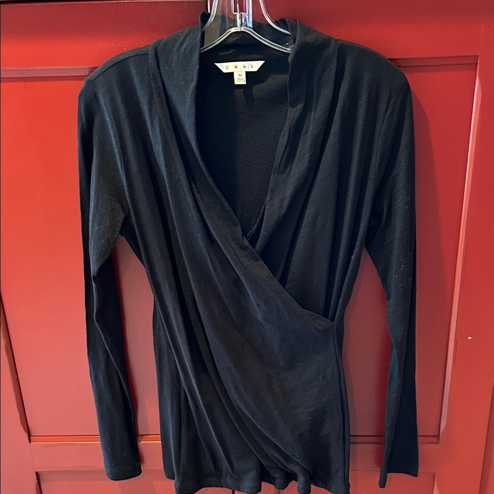 CAbi Black Wrap Top - Size Medium